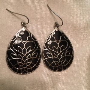 Black and silver enamel earrings